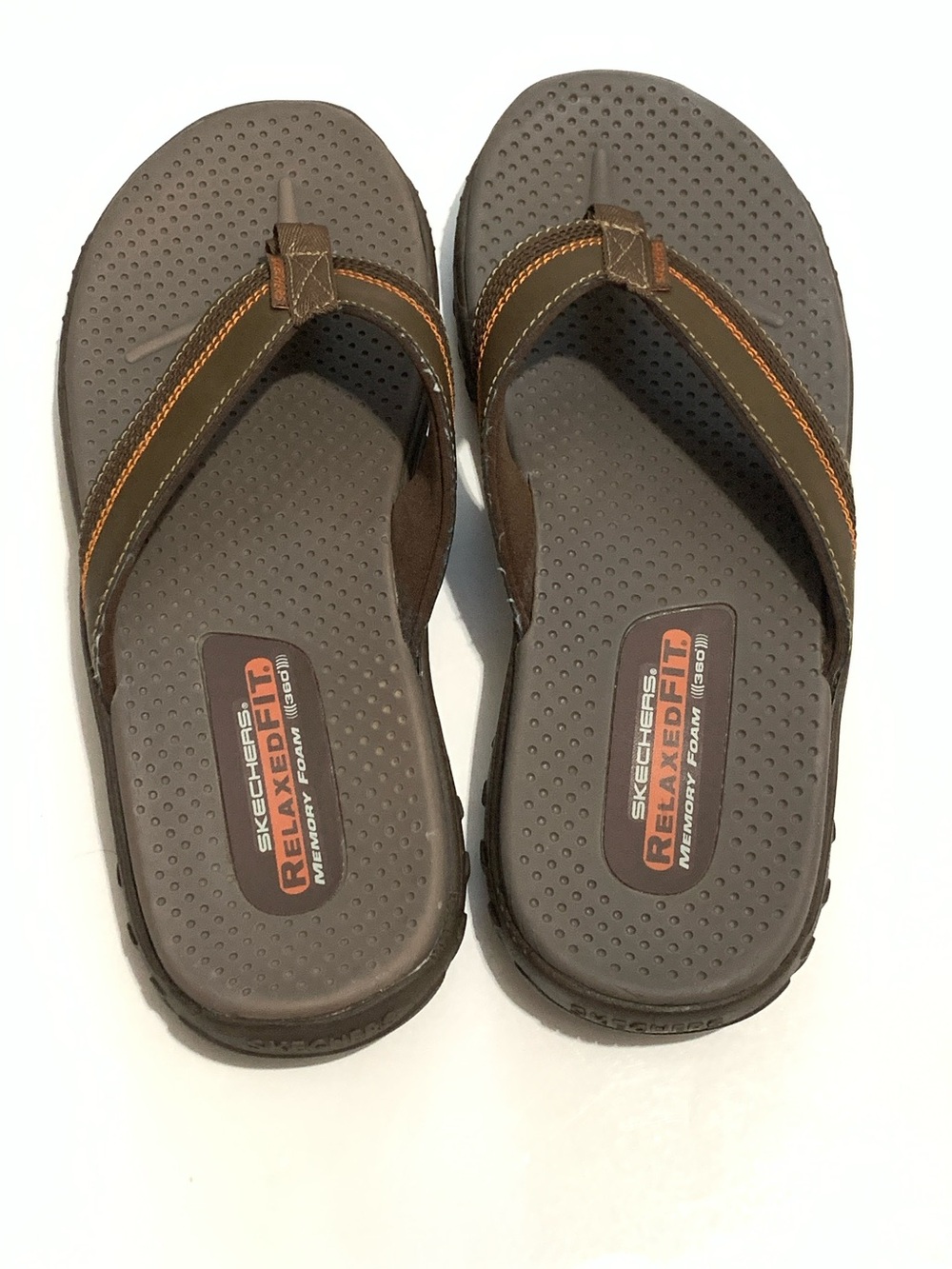 Skechers Men's Brown and Orange Relaxed Fit Flip Flops